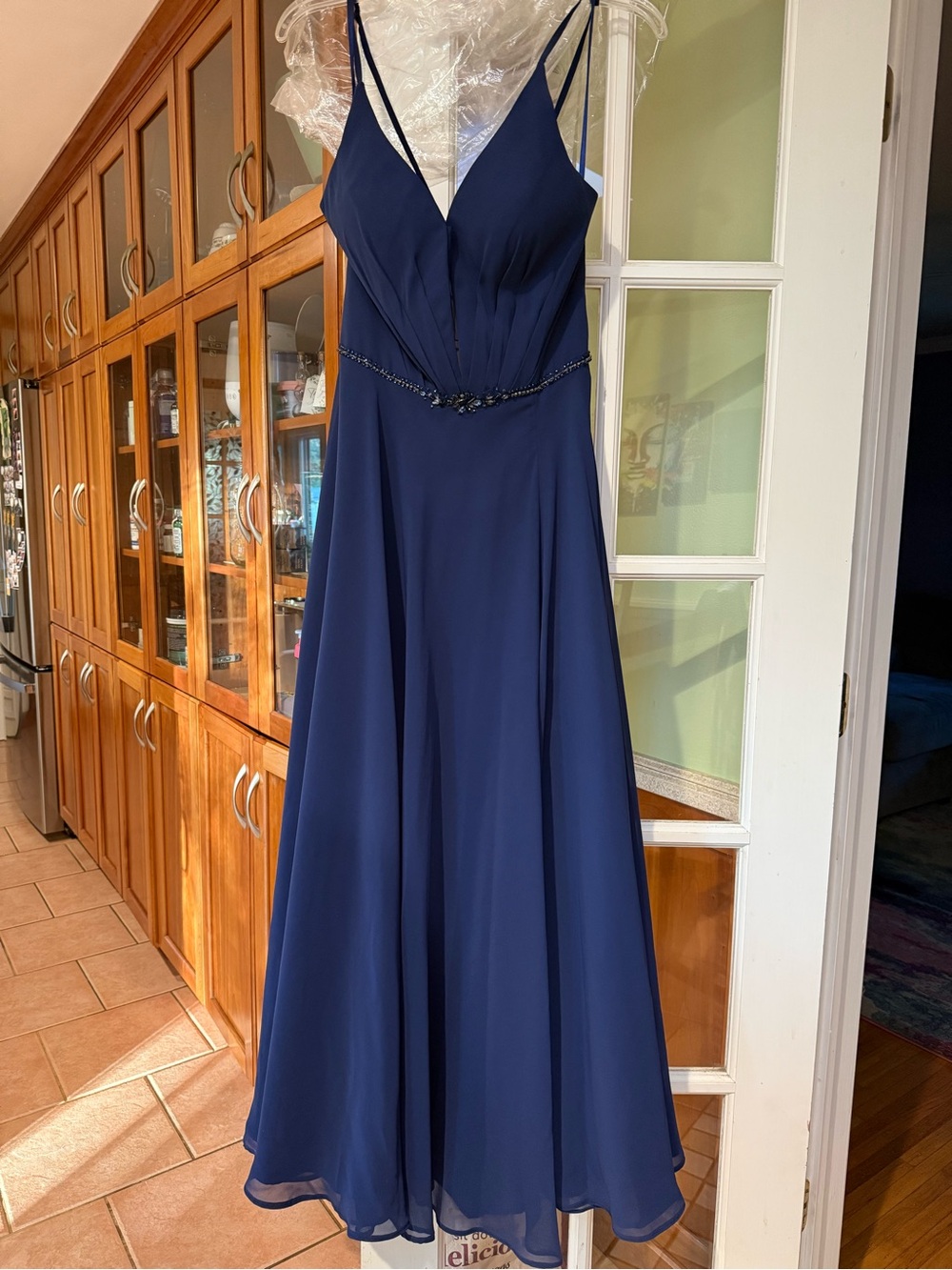 Elegant Navy Blue V-Neck A-Line Dress